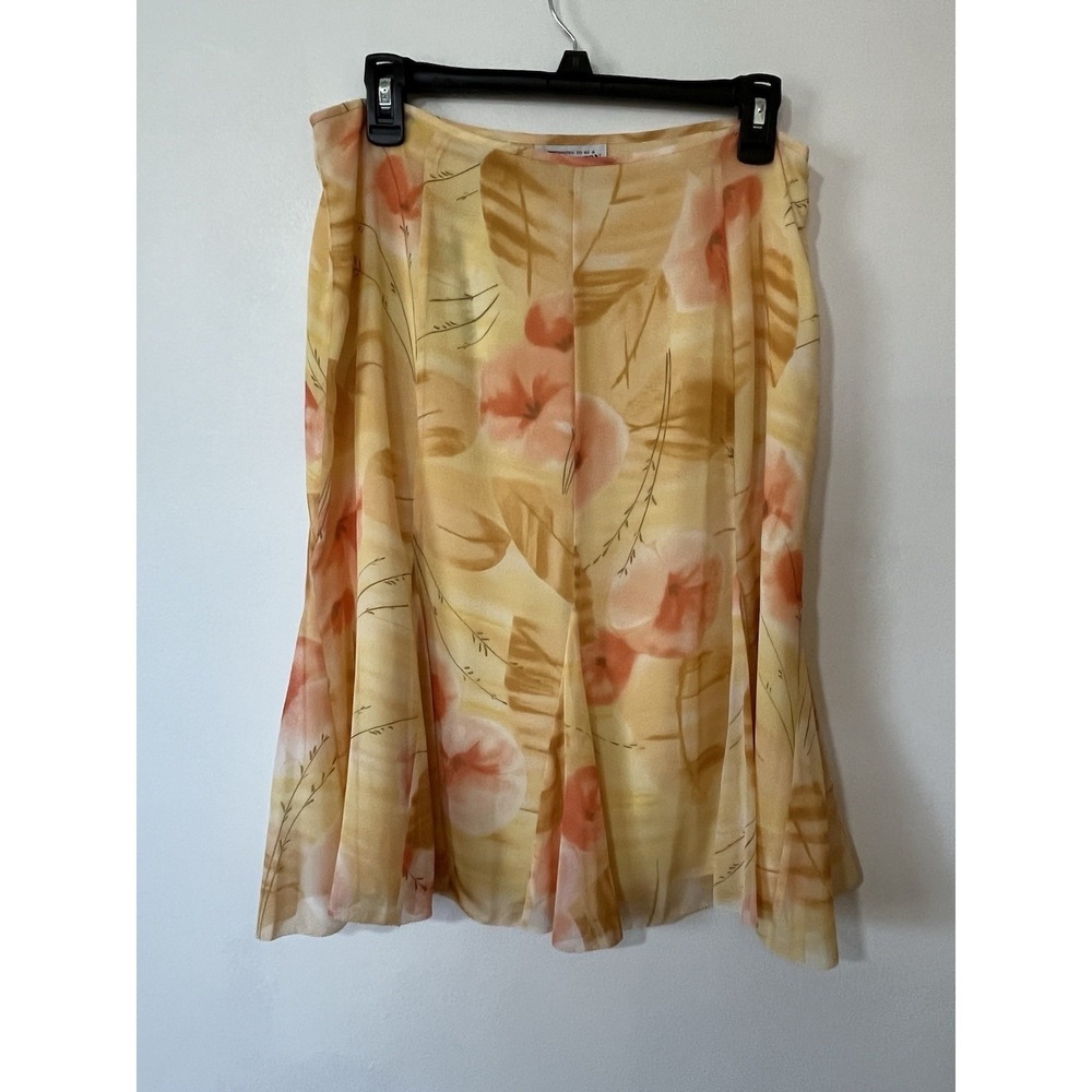 Pendleton Woman 100% Silk Paneled Flared A-Line Skirt Yellow Floral Sz‎ 12 NEW